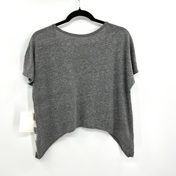 NWT URBAN OUTFITTERS Mouchette Gray White Stripe Shark Bite Hem Crop Top Medium - Picture 2 of 5